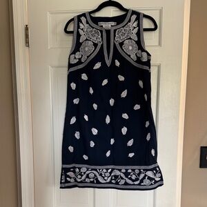Gretchen Scott Navy Shift Dress with White Embroidery